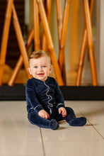 Load image into Gallery viewer, Velour Footie- Navy