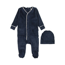 Load image into Gallery viewer, Velour Footie- Navy