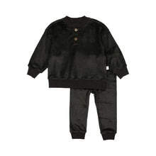 Load image into Gallery viewer, Velour Henley Set- Black