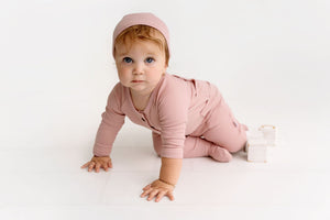 Ribbed Footie with Pockets- Mauve