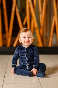 Velour Footie- Navy