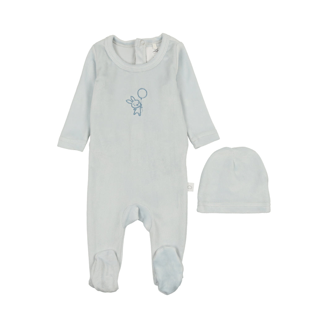 Velour Bunny Footie- Blue