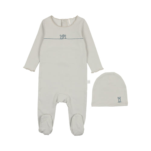 Bunny Graphic Footie- Baby Blue