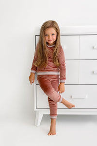 Velour Varsity PJ- Dusty Rose