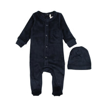 Load image into Gallery viewer, Velour Footie- Navy