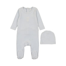 Load image into Gallery viewer, Velour Embroidered Footie- Blue