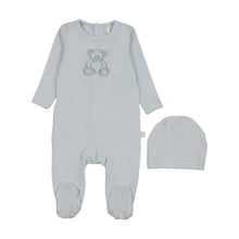 Load image into Gallery viewer, Velour Bear Footie-Blue