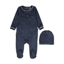 Load image into Gallery viewer, Velour Grandpa Footie-Navy