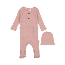 Load image into Gallery viewer, Ribbed Footie with Pockets- Mauve