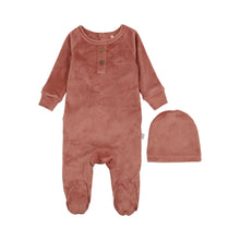 Load image into Gallery viewer, Velour Henley Footie- Dusty Rose