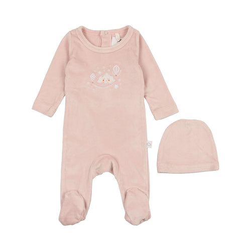 Velour Graphic Cloud Footie- Pink