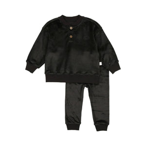 Velour Henley Set- Black