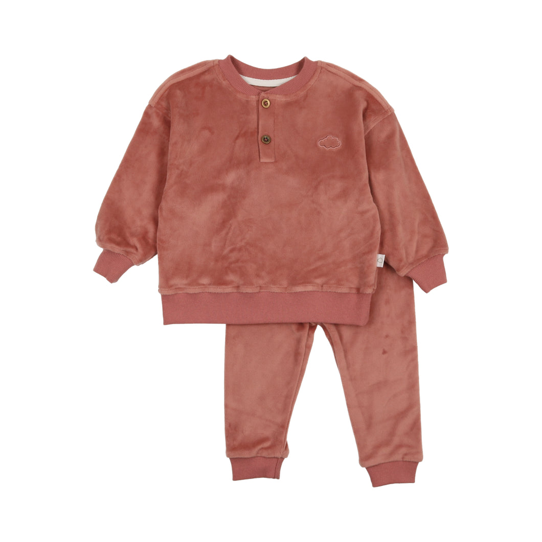 Velour Henley Set- Dusty Rose