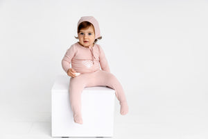 Nautical Graphic Footie and Bonnet- Pink