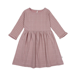 Grid Dress 3/4 Sleeve- Pink