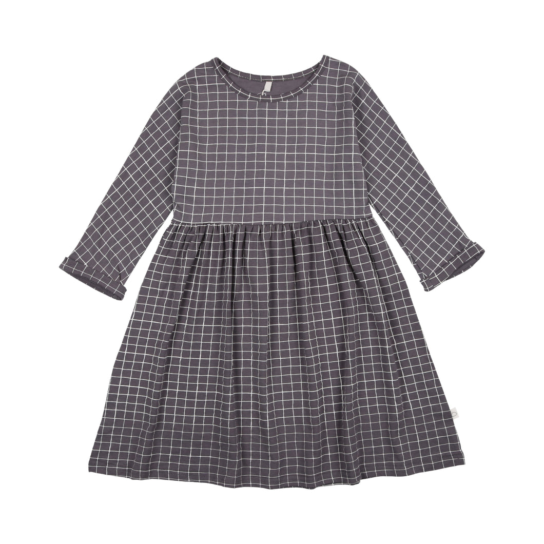 Grid Dress 3/4 Sleeve- Ash