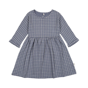 Grid Dress 3/4 Sleeve- Slate