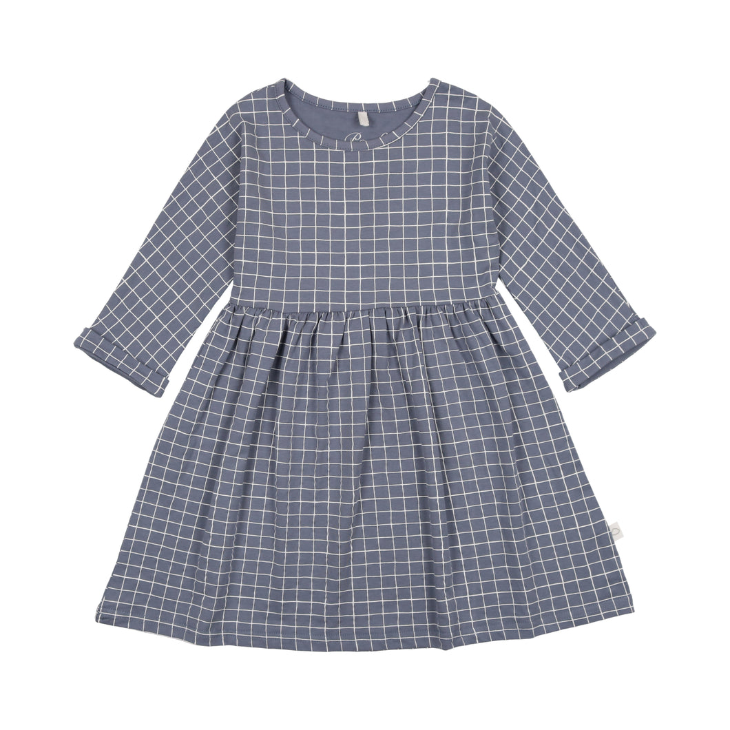 Grid Dress 3/4 Sleeve- Slate