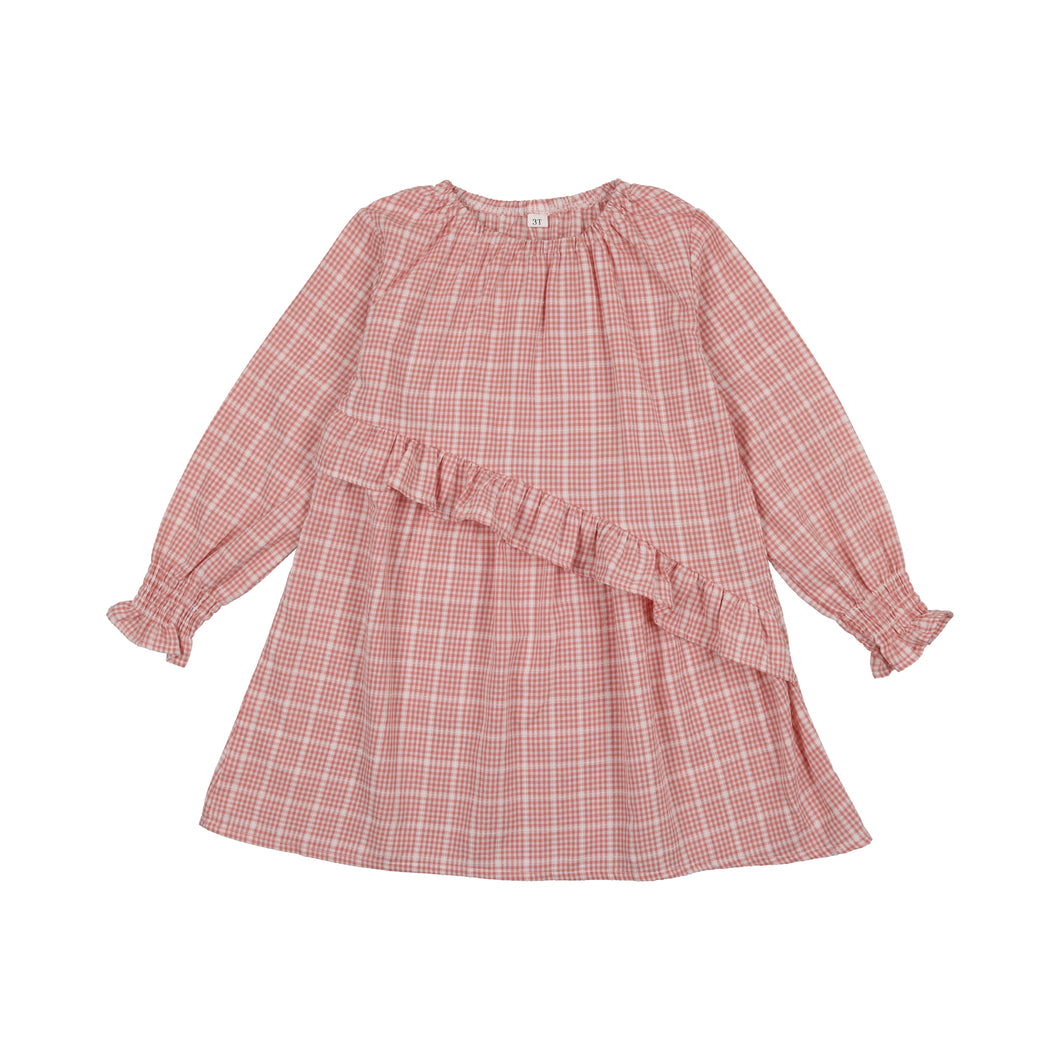 Gingham Long Sleeve Dress- Pink