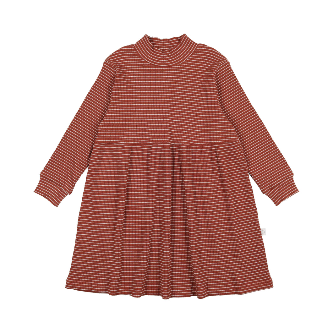 Striped Mock Neck Dress- Rust