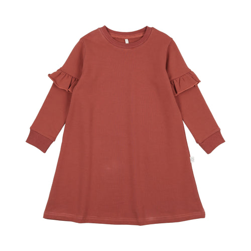 Ruffle Sweatshirt Dress- Cherry
